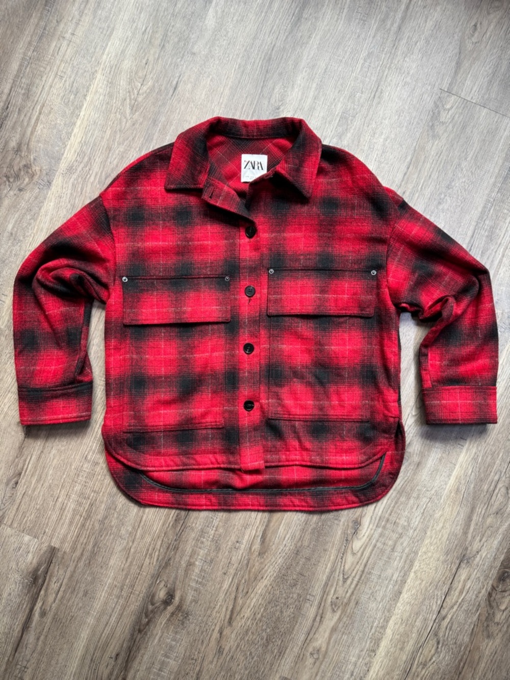 Zara Red & Black Plaid Wool Blend Shacket | Size Small | Great Condition